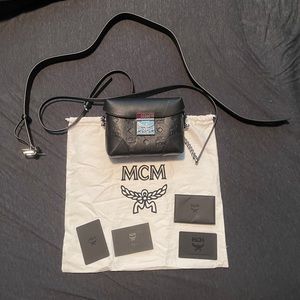 MCM Black Leather Soft Berlin Belt Bag